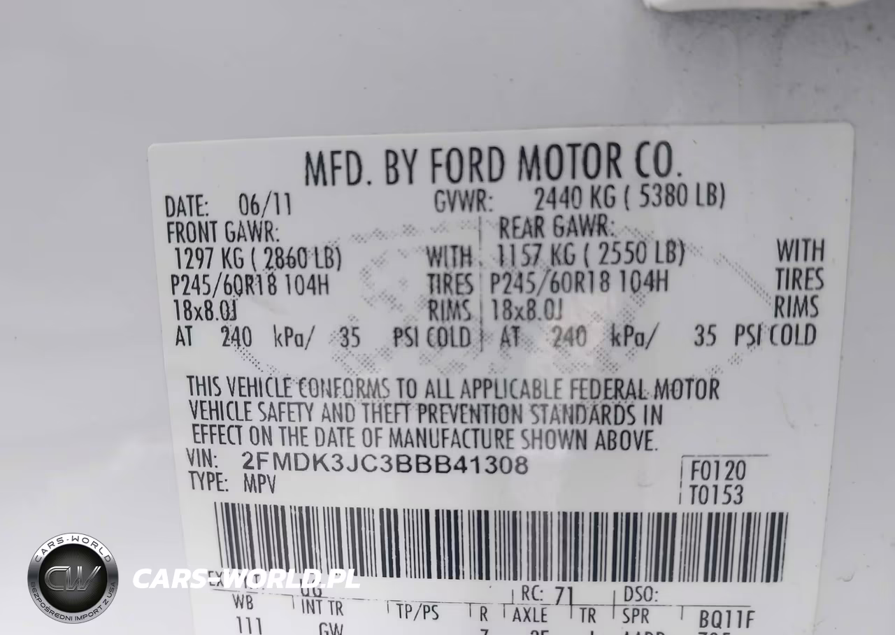 2011 Ford Edge Sel VIN:2FMDK3JC3BBB41308 - 9