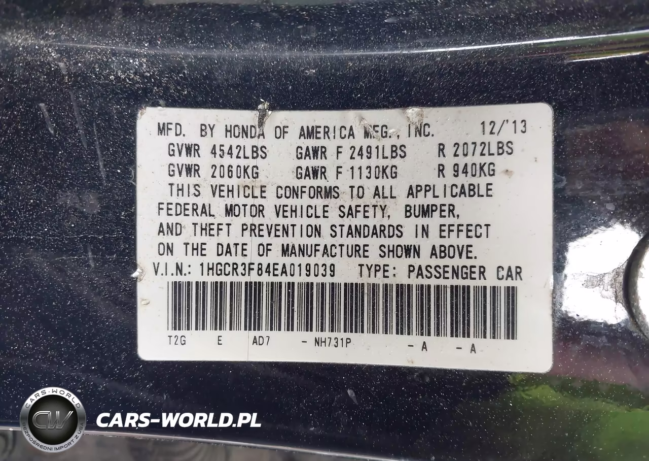 2014 Honda Accord Ex-L V-6 VIN:1HGCR3F84EA019039 - 9