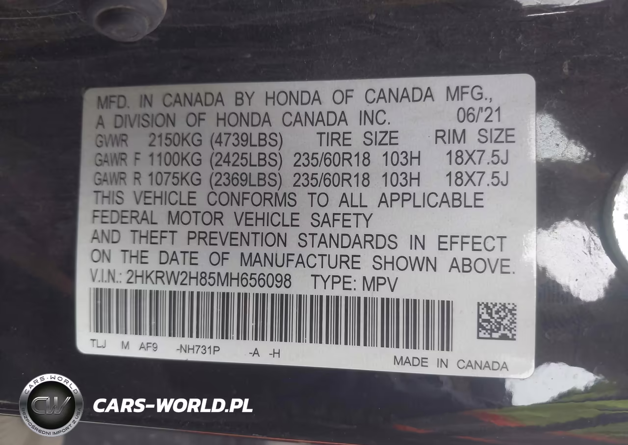 2021 Honda Cr-V Awd Ex-L VIN:2HKRW2H85MH656098 - 9
