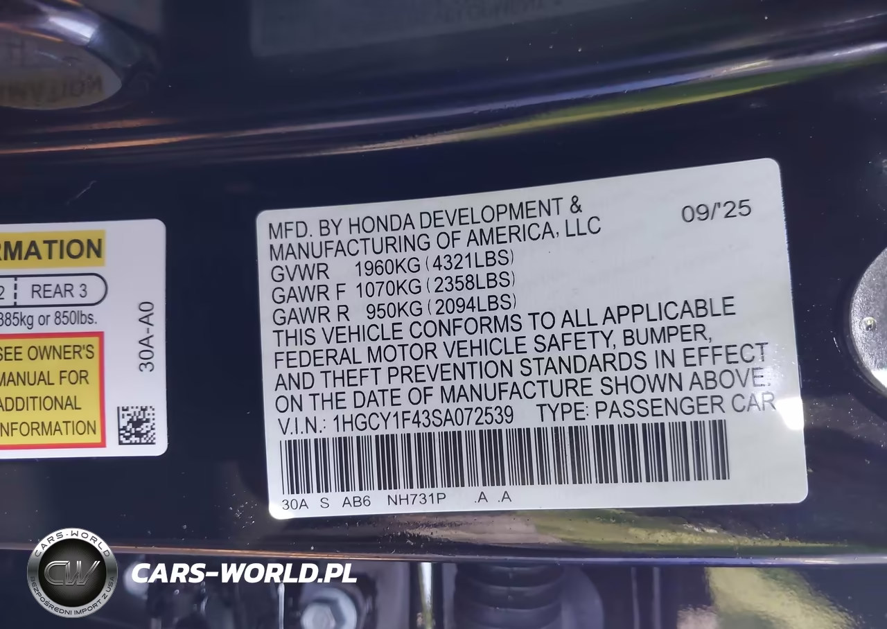 2025 Honda Accord Se VIN:1HGCY1F43SA072539 - 9