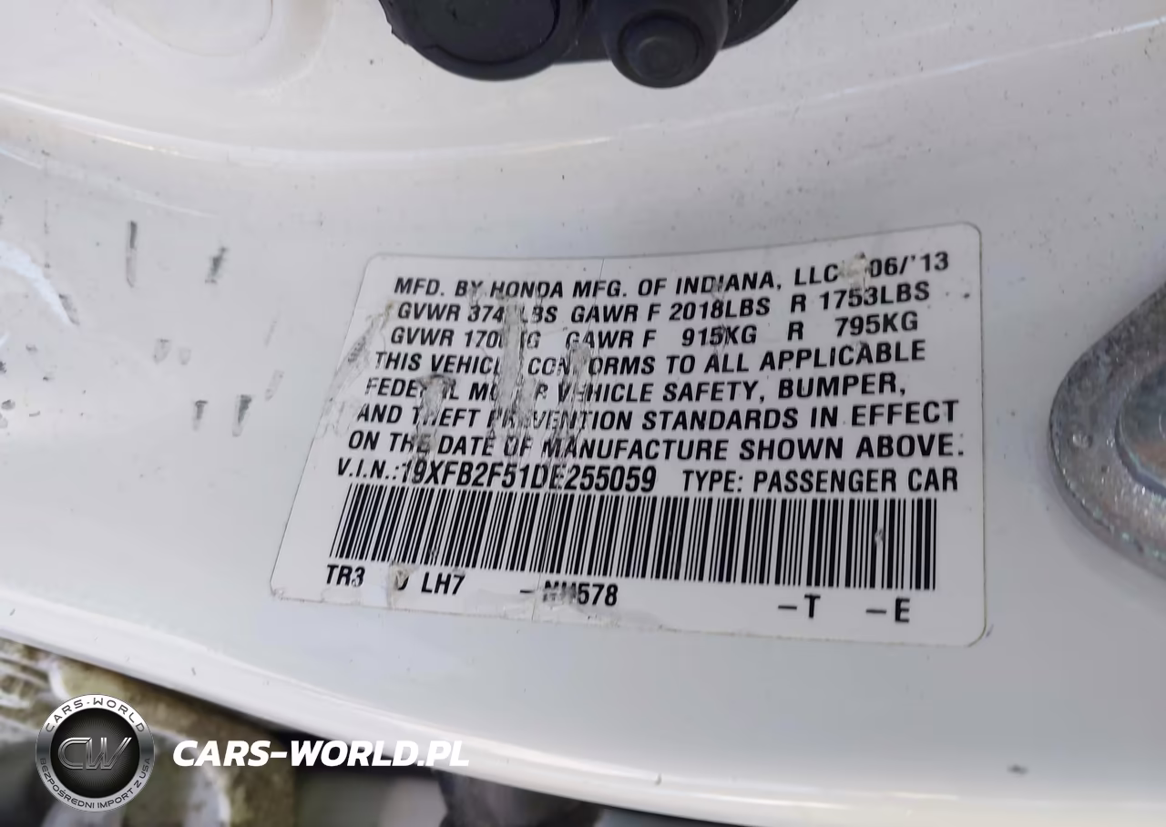 2013 Honda Civic Lx VIN:19XFB2F51DE255059 - 9