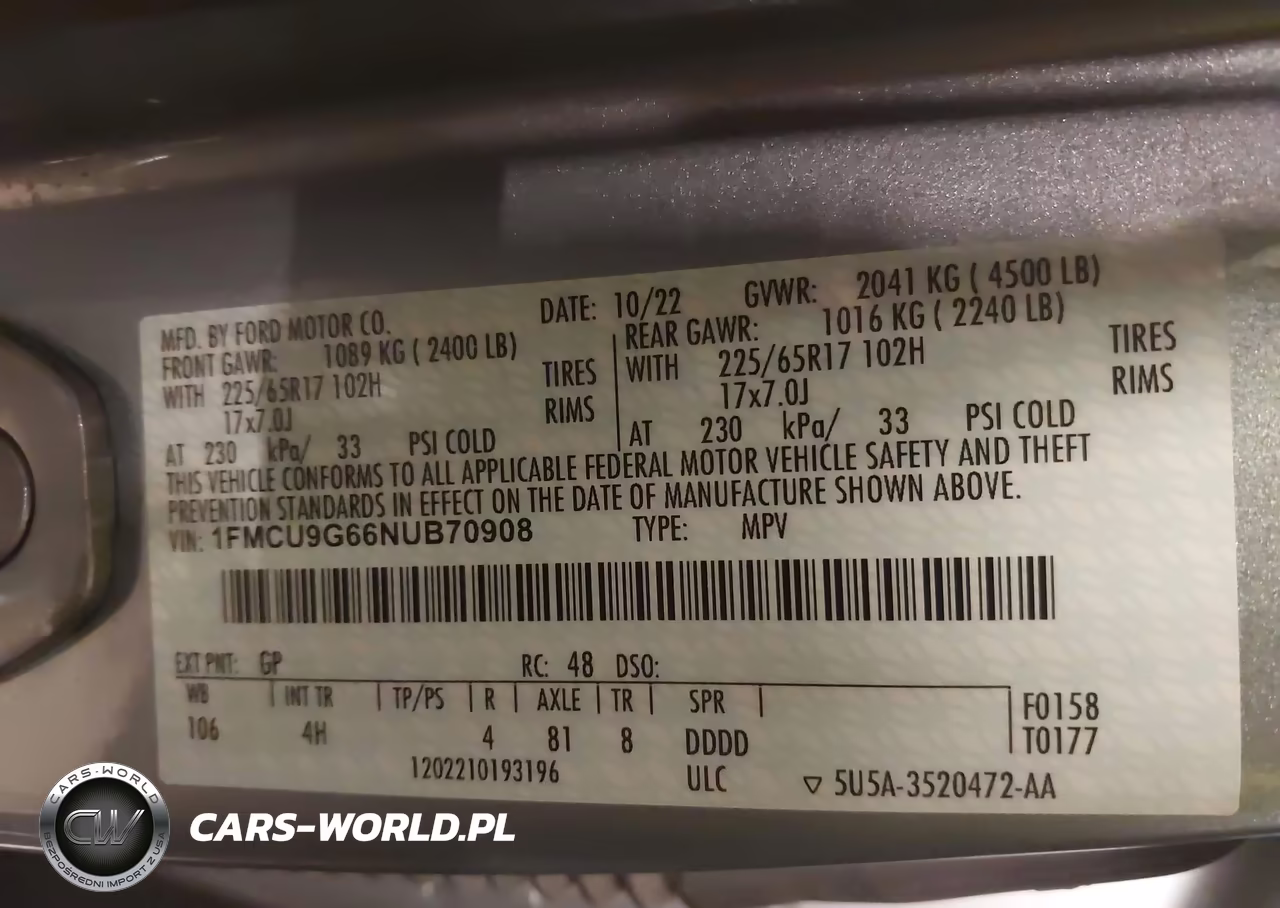 2022 Ford Escape Se VIN:1FMCU9G66NUB70908 - 9
