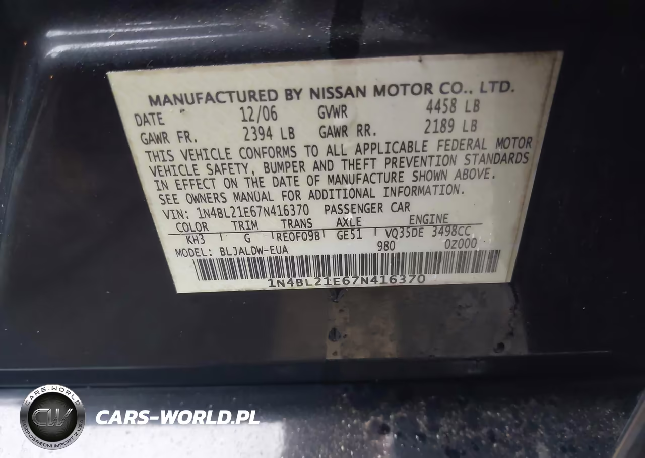 2007 Nissan Altima 3.5 Se VIN:1N4BL21E67N416370 - 9