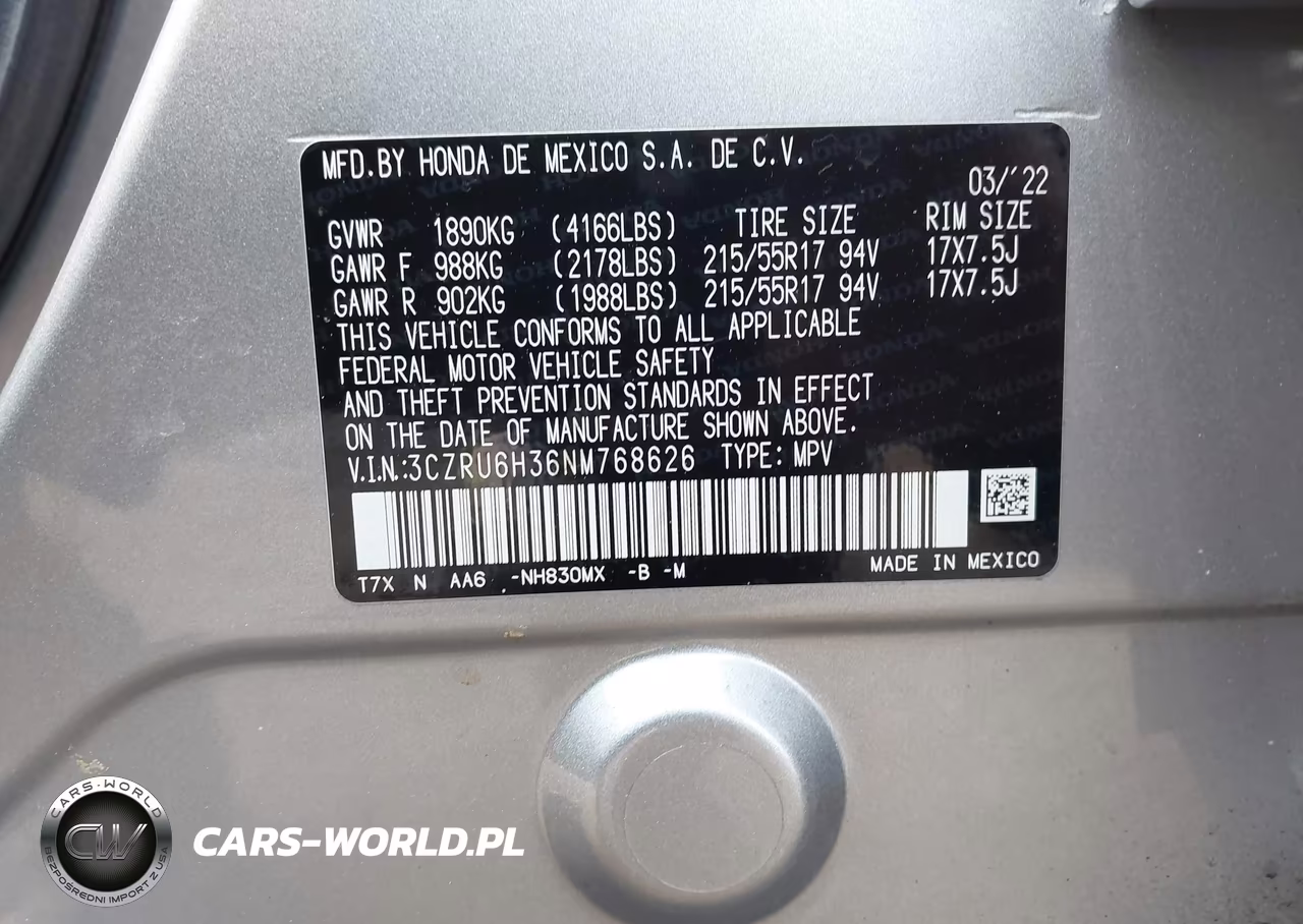 2022 Honda Hr-V Awd Lx VIN:3CZRU6H36NM768626 - 9
