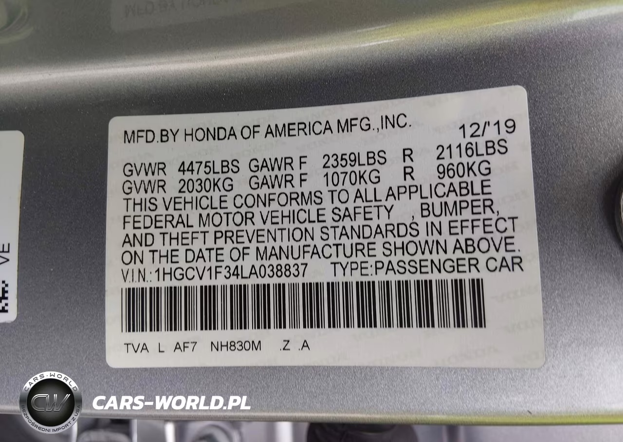 2020 Honda Accord Sport VIN:1HGCV1F34LA038837 - 9