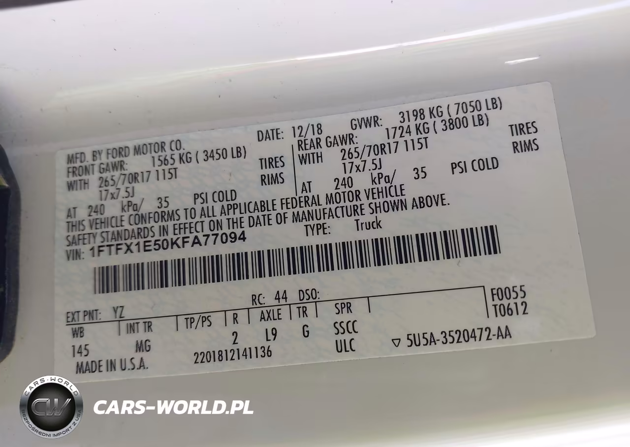 2019 Ford F-150 Xlt VIN:1FTFX1E50KFA77094 - 9
