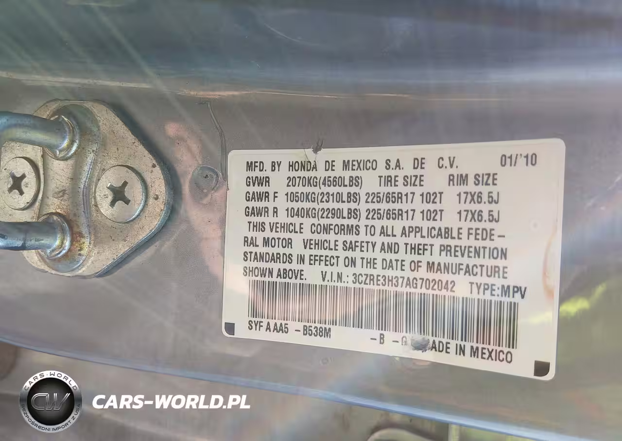 2010 Honda Cr-V Lx VIN:3CZRE3H37AG702042 - 9