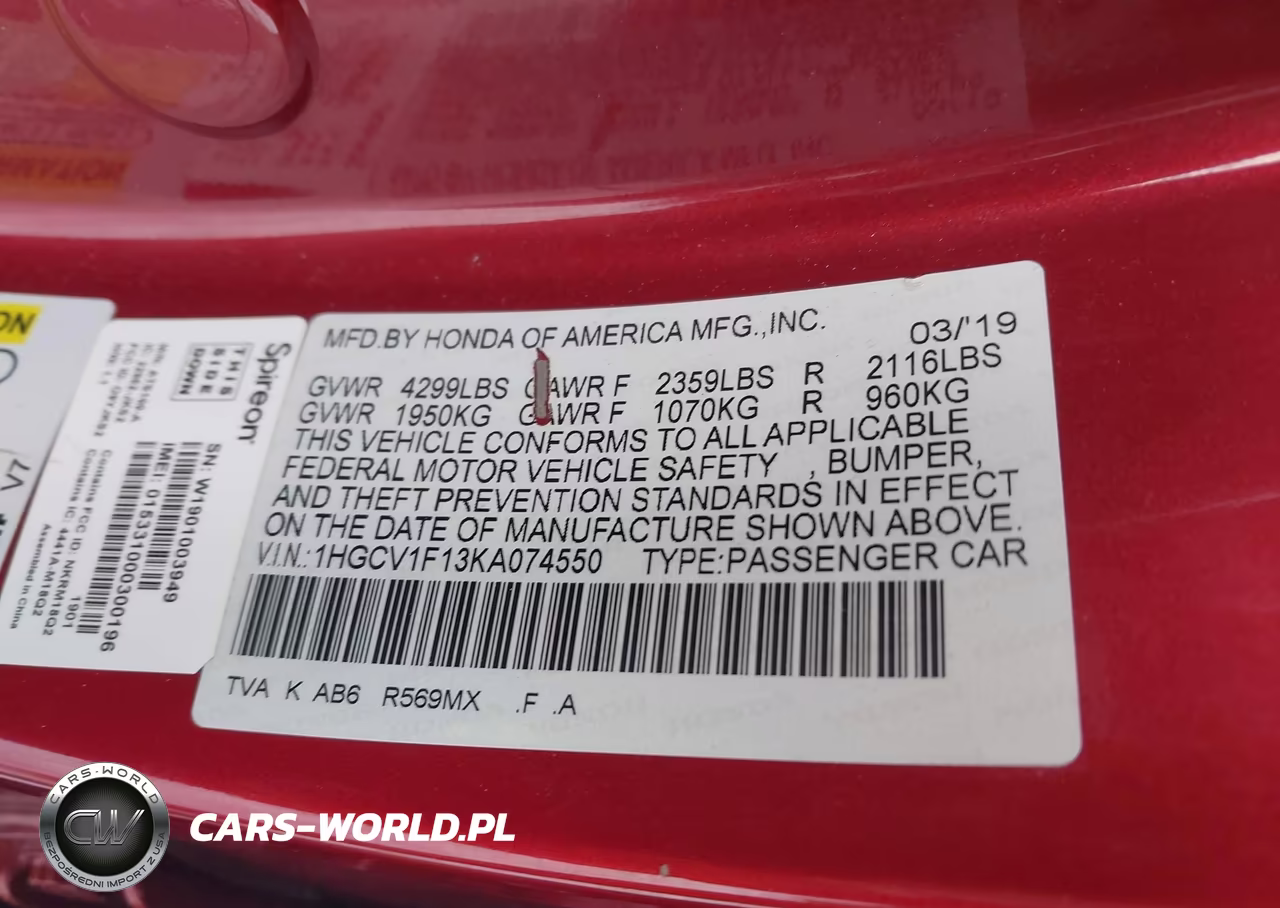 2019 Honda Accord Lx VIN:1HGCV1F13KA074550 - 9