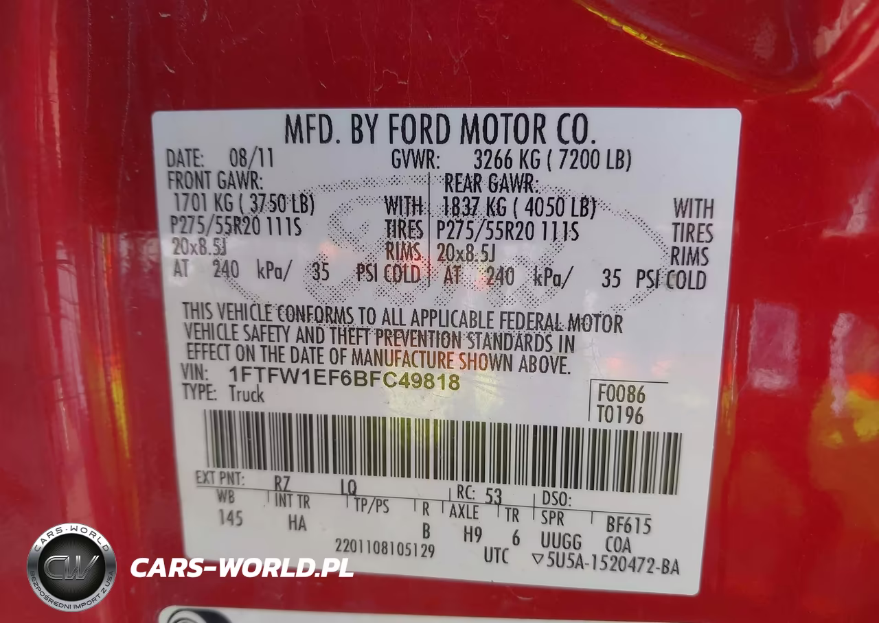 2011 Ford F-150 Lariat VIN:1FTFW1EF6BFC49818 - 9