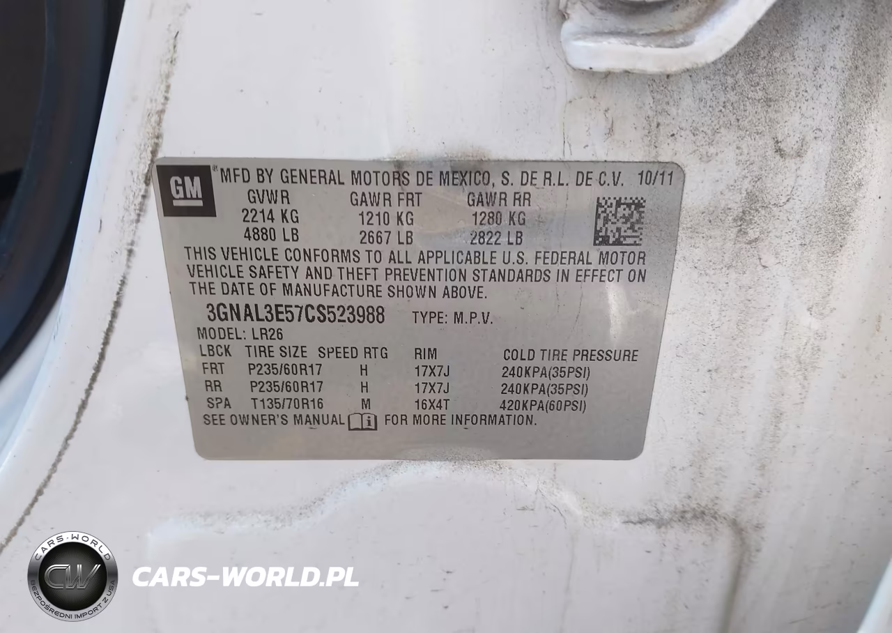 2012 Chevrolet Captiva Sport Lt VIN:3GNAL3E57CS523988 - 9