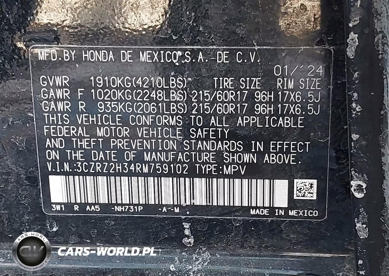 2024 Honda Hr-V Awd Lx VIN:3CZRZ2H34RM759102 - 9
