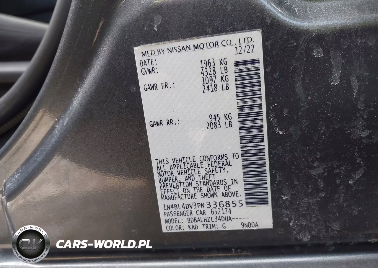 2023 Nissan Altima Sv Fwd VIN:1N4BL4DV3PN336855 - 9