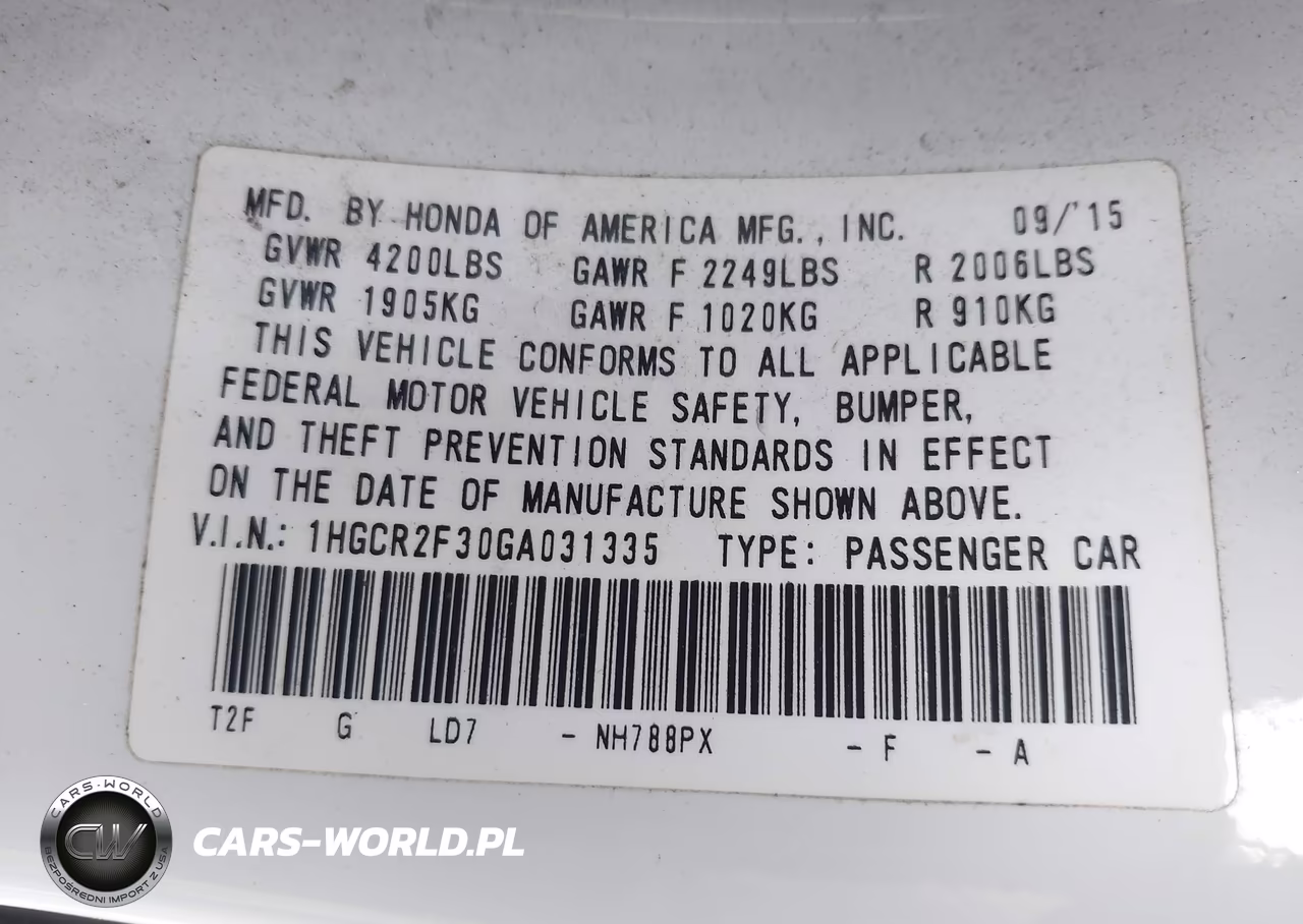 2016 Honda Accord Lx VIN:1HGCR2F30GA031335 - 9