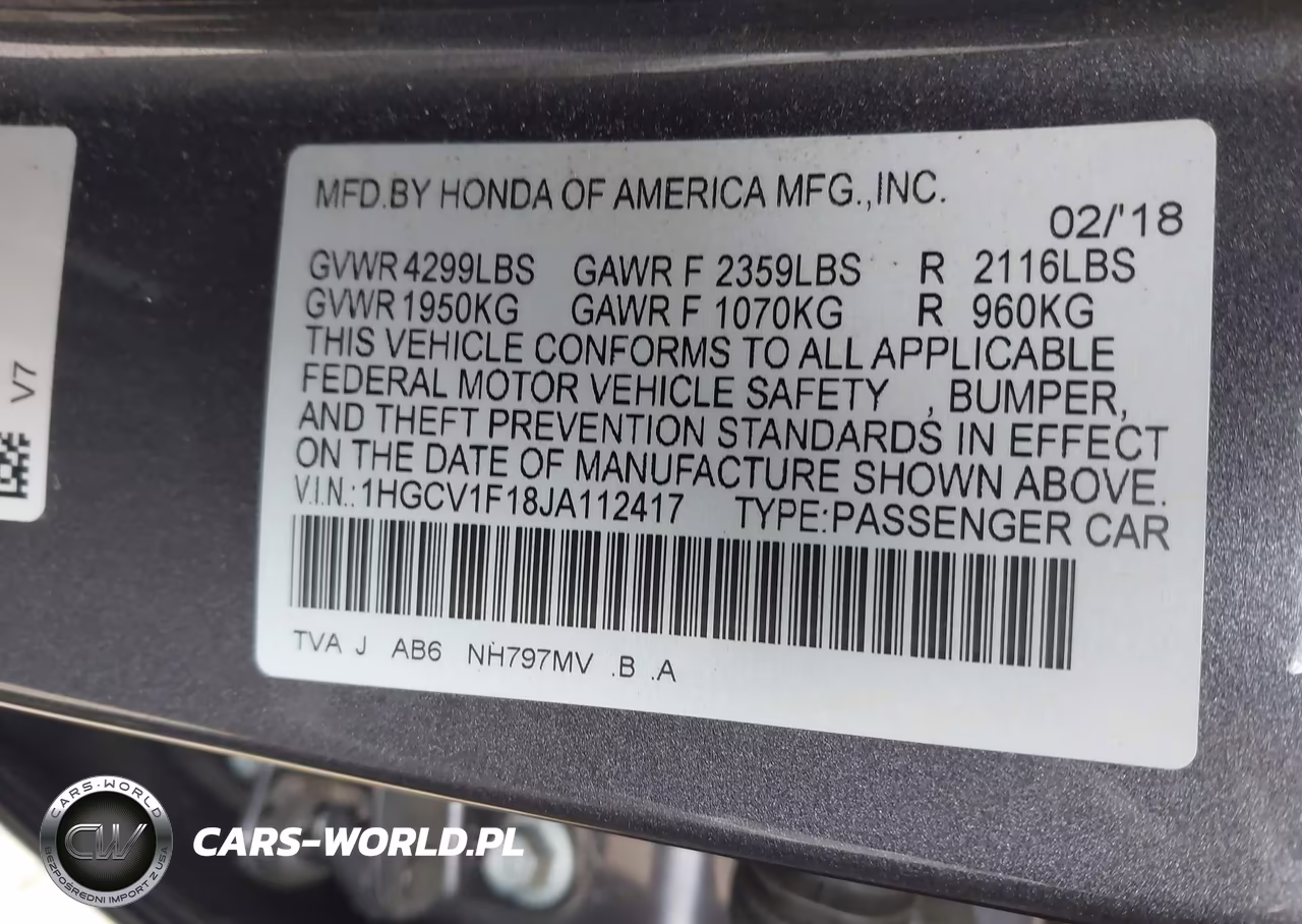 2018 Honda Accord Lx VIN:1HGCV1F18JA112417 - 9