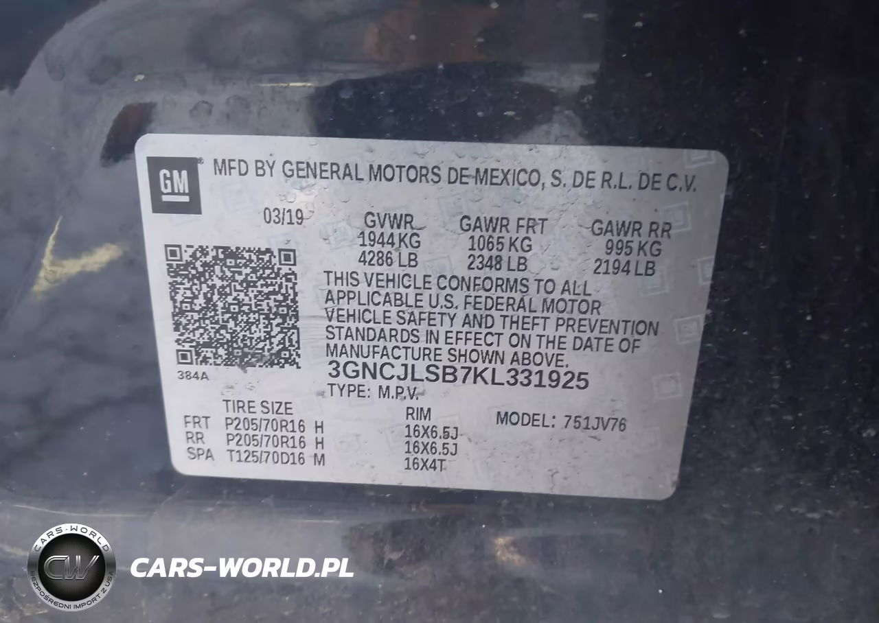 2019 Chevrolet Trax Lt VIN:3GNCJLSB7KL331925 - 9