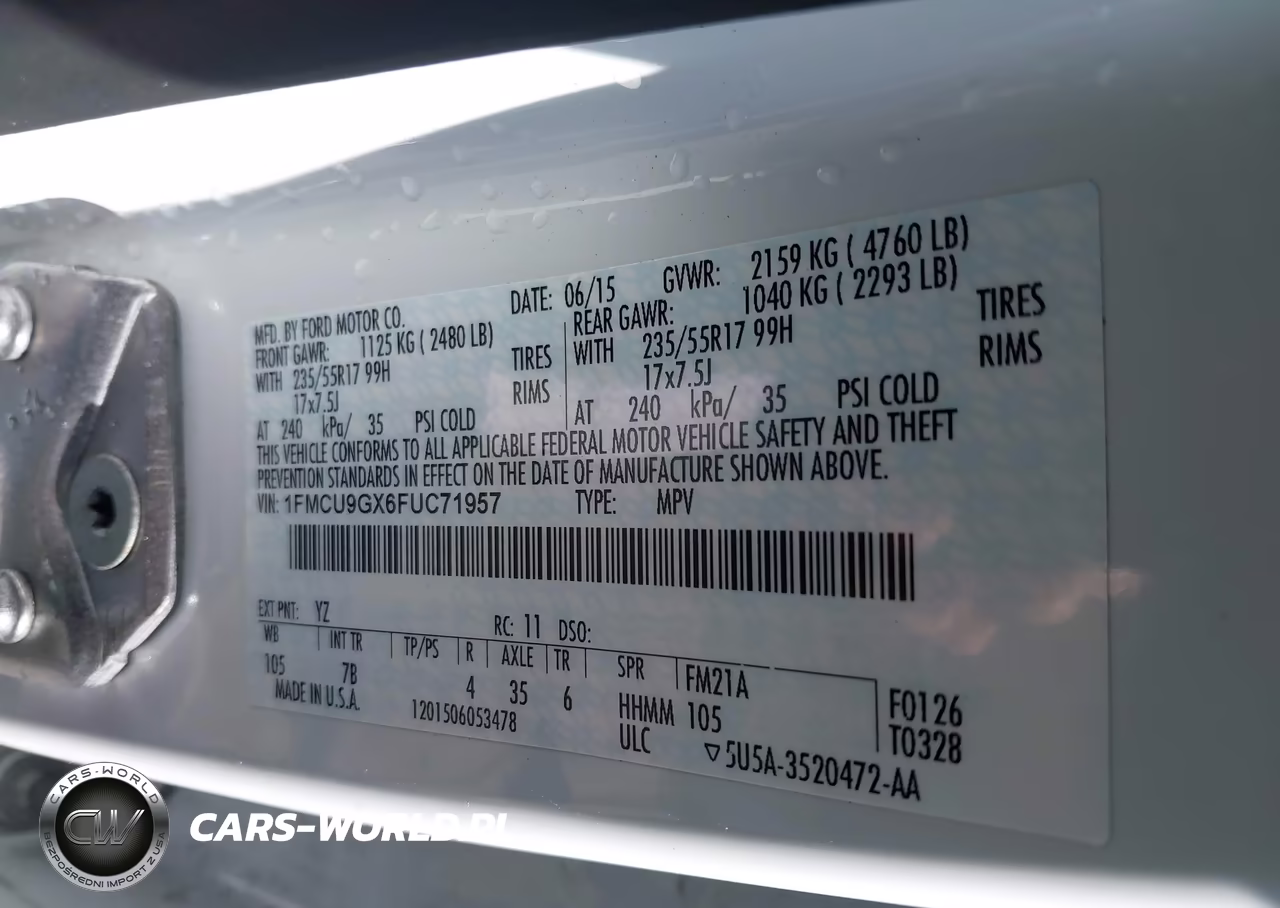 2015 Ford Escape Se VIN:1FMCU9GX6FUC71957 - 9