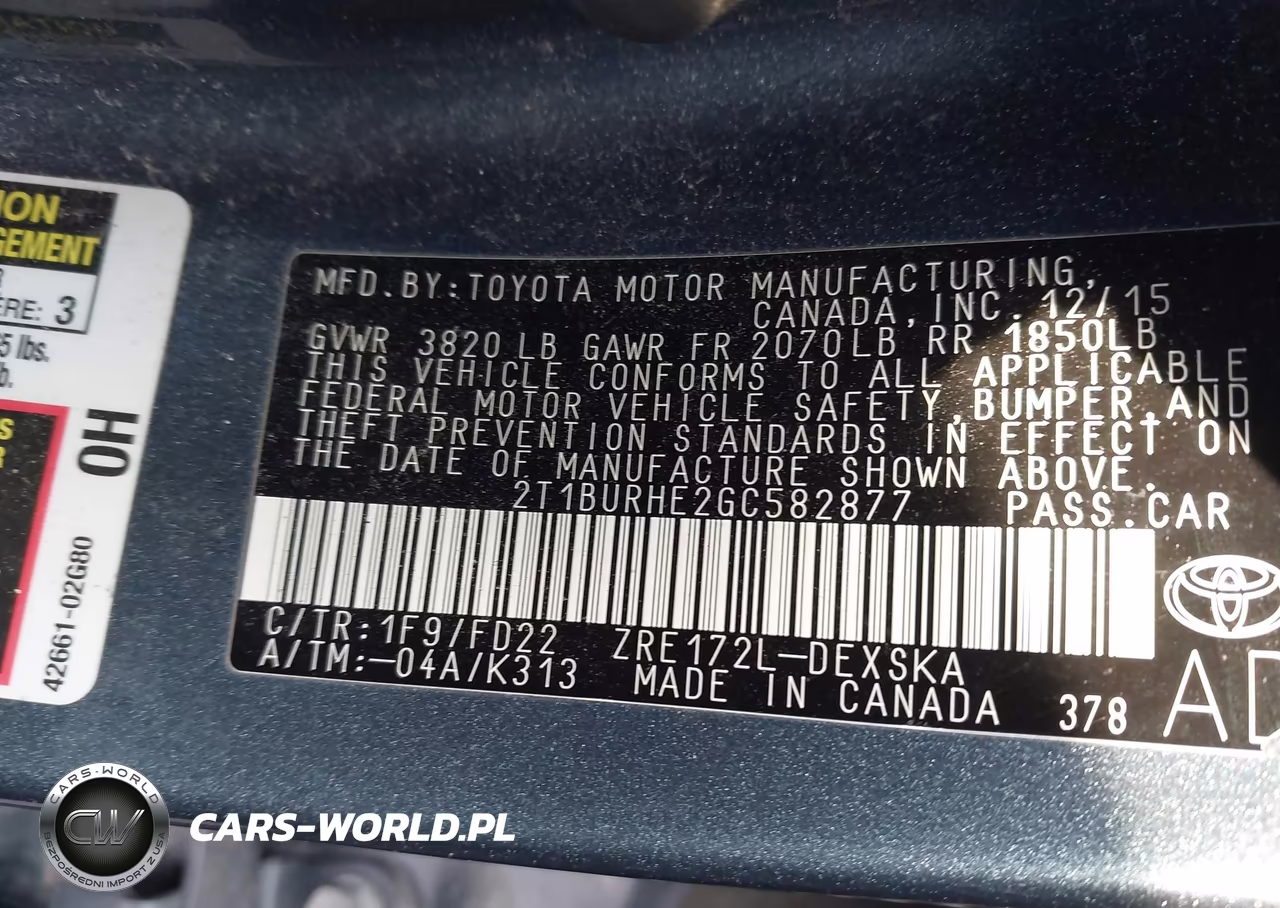 2016 Toyota Corolla S Plus VIN:2T1BURHE2GC582877 - 9