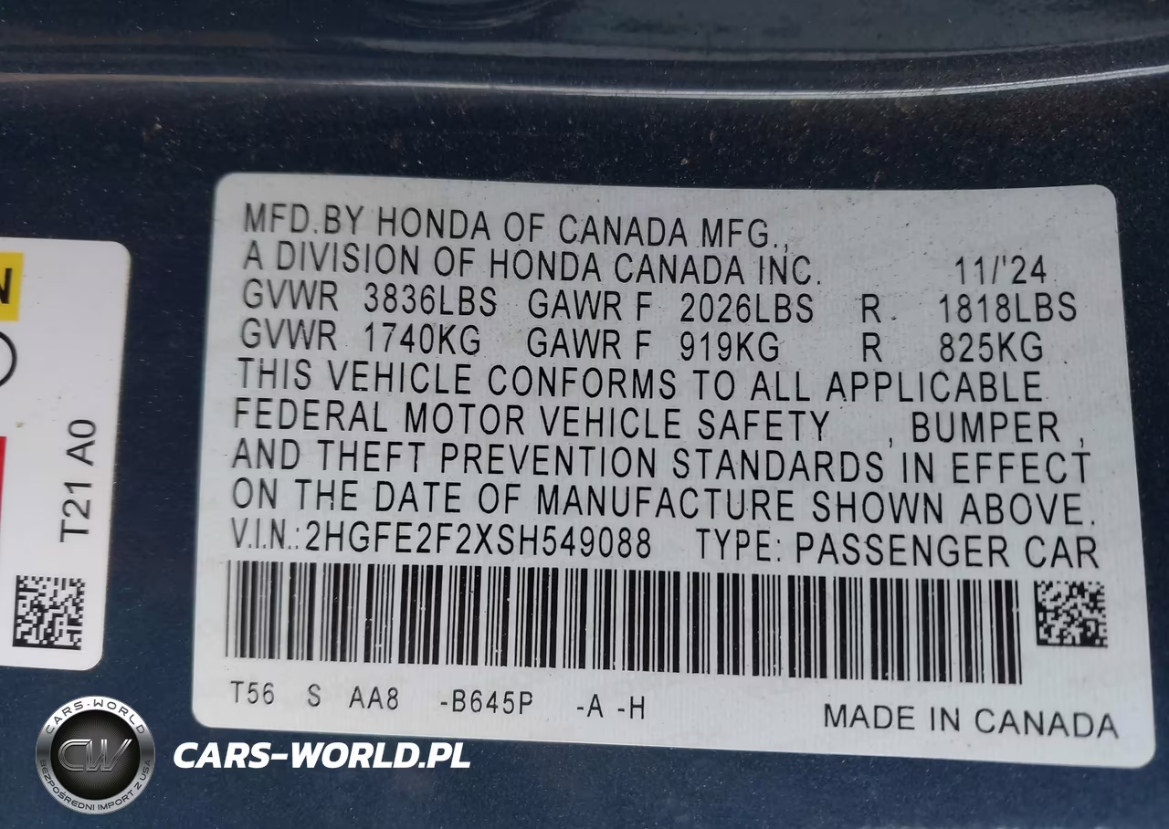2025 Honda Civic Lx VIN:2HGFE2F2XSH549088 - 9