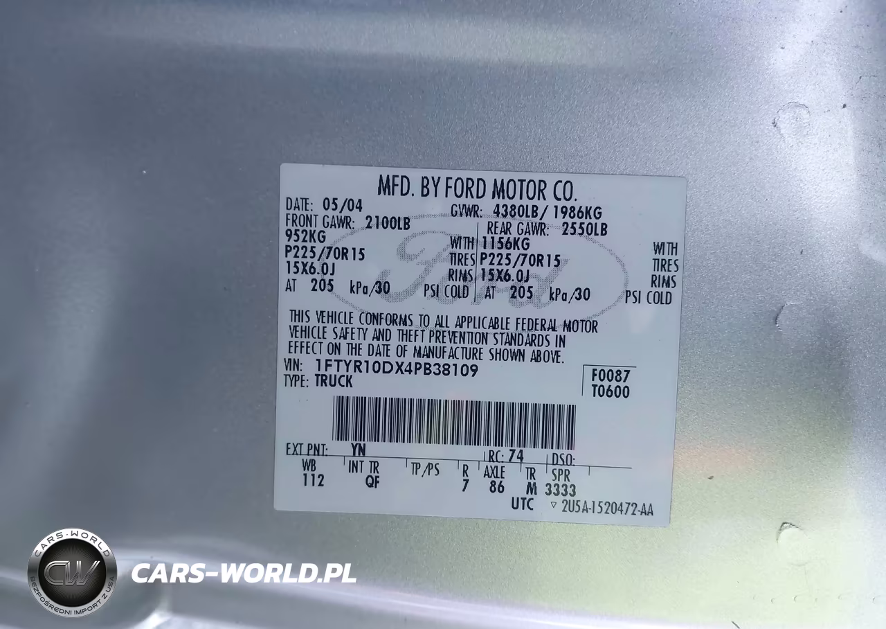 2004 Ford Ranger Xl-Xlt VIN:1FTYR10DX4PB38109 - 9