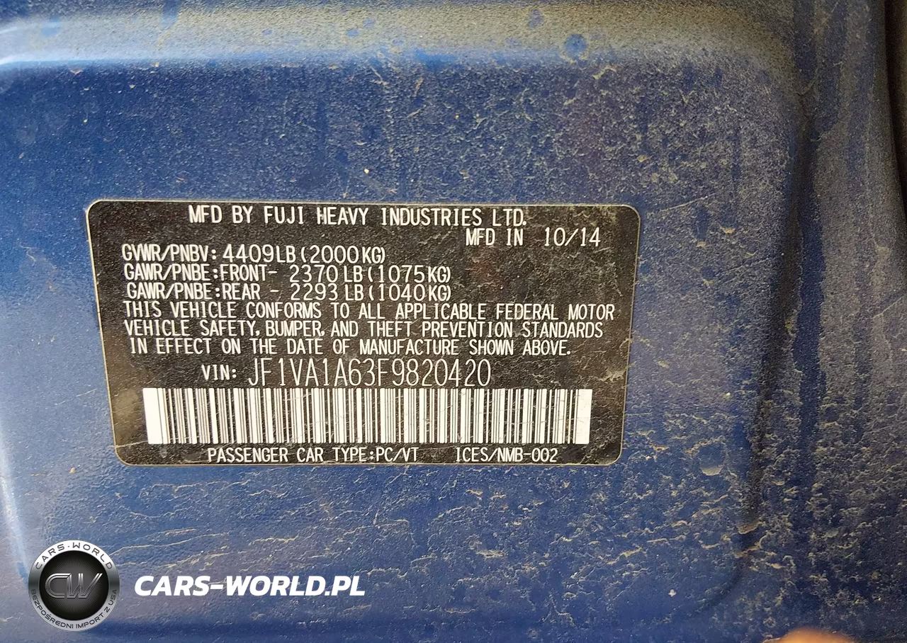 2015 Subaru Wrx VIN:JF1VA1A63F9820420 - 9