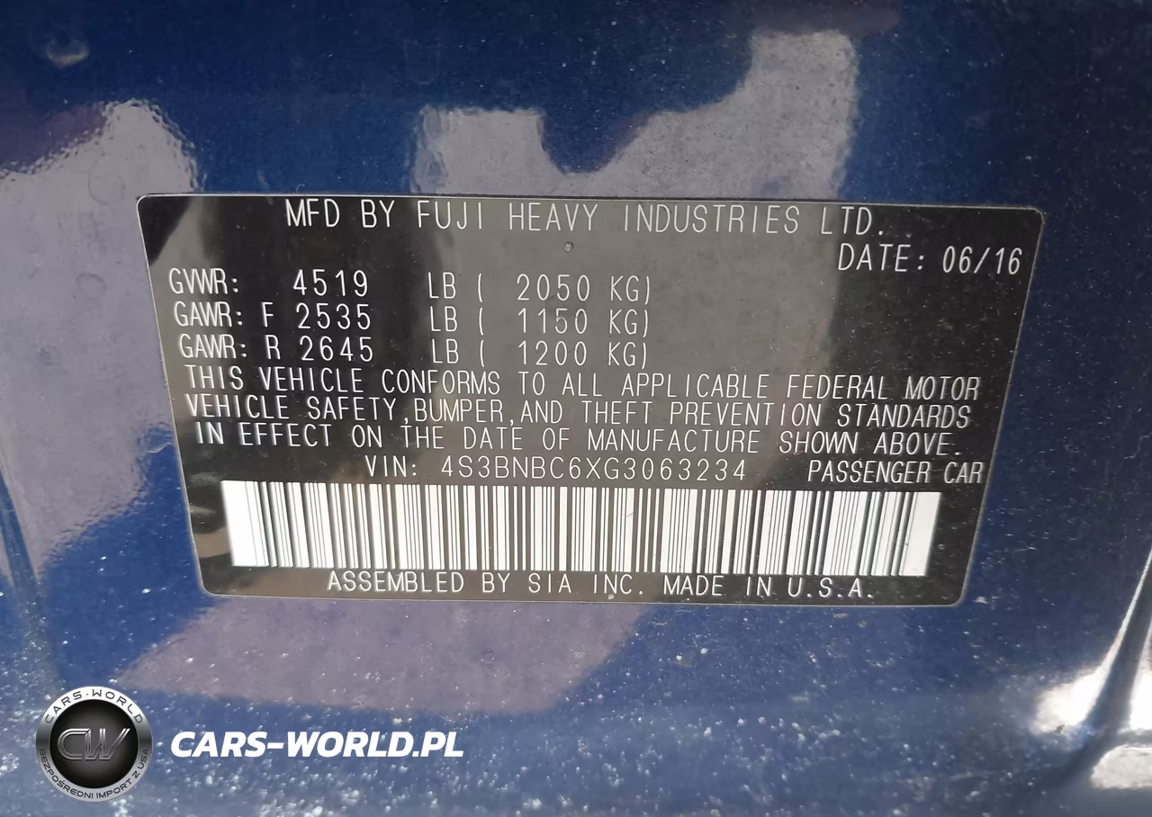 2016 Subaru Legacy 2.5I Premium VIN:4S3BNBC6XG3063234 - 9