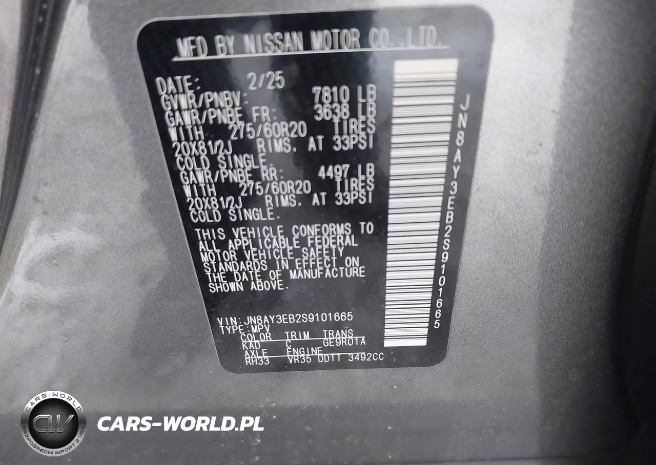2025 Nissan Armada Platinum 4Wd VIN:JN8AY3EB2S9101665 - 9