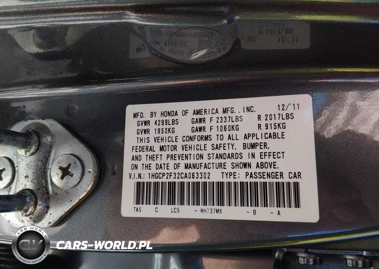 2012 Honda Accord 2.4 Lx VIN:1HGCP2F32CA063302 - 9