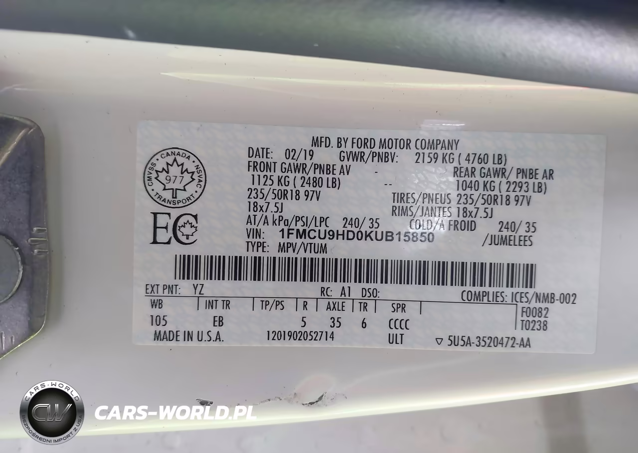 2019 Ford Escape Sel VIN:1FMCU9HD0KUB15850 - 9