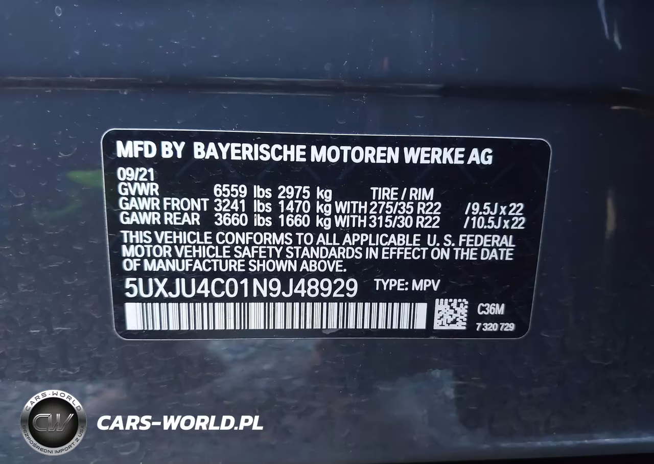 2022 BMW X5 M50I VIN:5UXJU4C01N9J48929 - 9