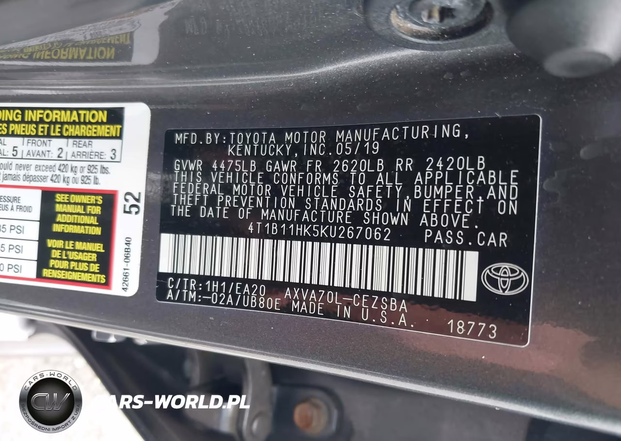 2019 Toyota Camry Se VIN:4T1B11HK5KU267062 - 9