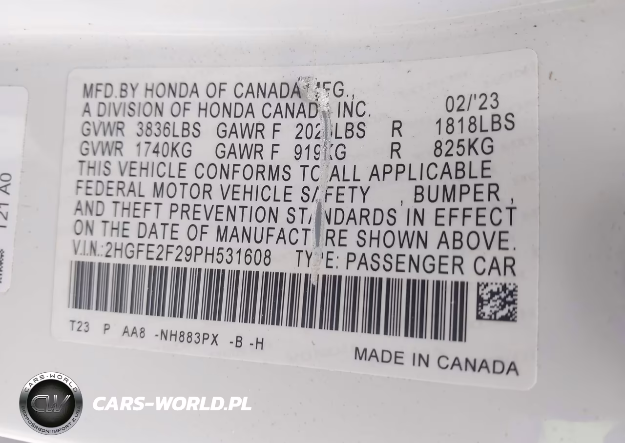 2023 Honda Civic Lx VIN:2HGFE2F29PH531608 - 9