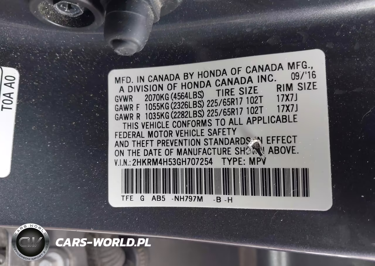 2016 Honda Cr-V Ex VIN:2HKRM4H53GH707254 - 9