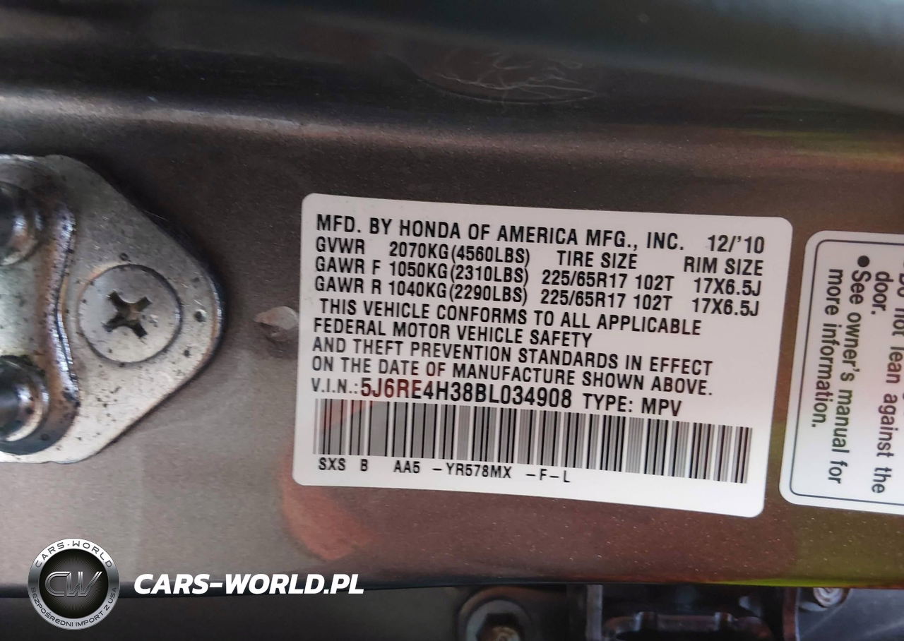 2011 Honda Cr-V Lx VIN:5J6RE4H38BL034908 - 9