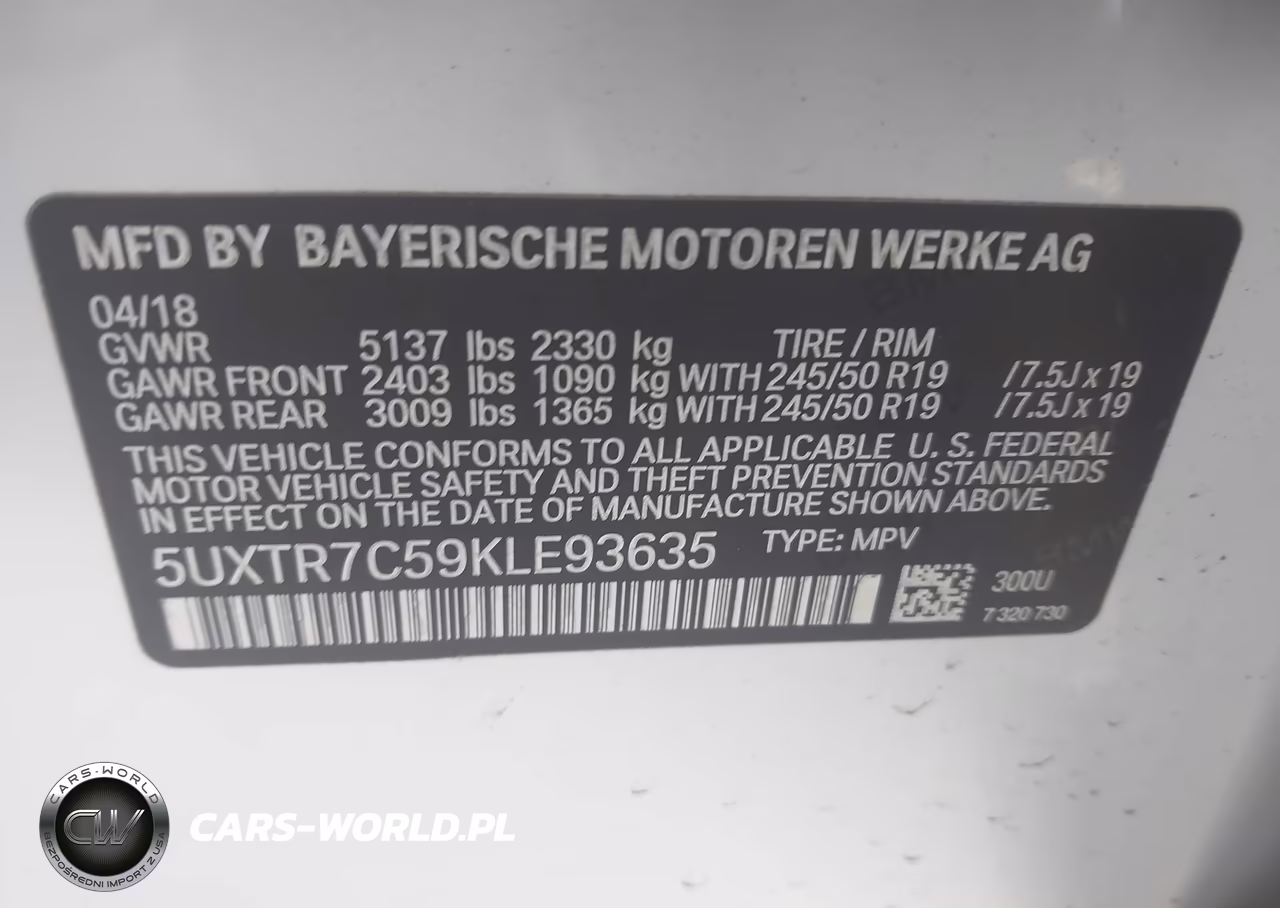 2019 BMW X3 Sdrive30I VIN:5UXTR7C59KLE93635 - 9