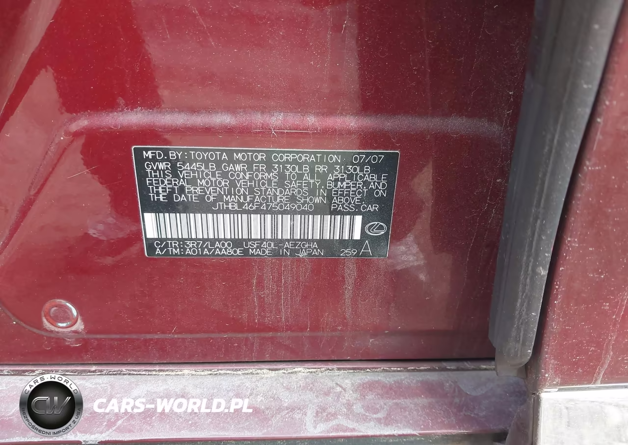 2007 Lexus Ls 460 VIN:JTHBL46F475049040 - 9