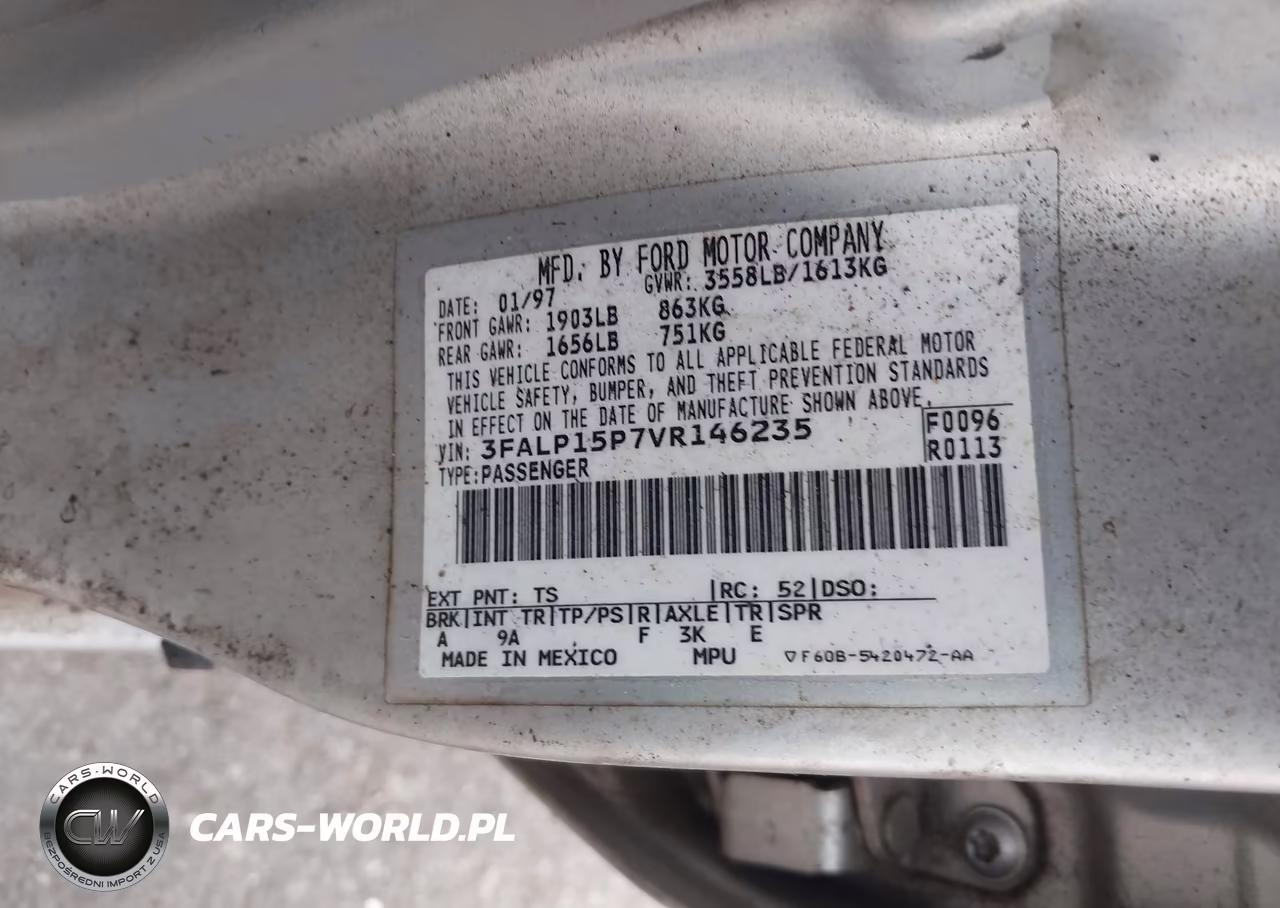 1997 Ford Escort Lx VIN:3FALP15P7VR146235 - 9