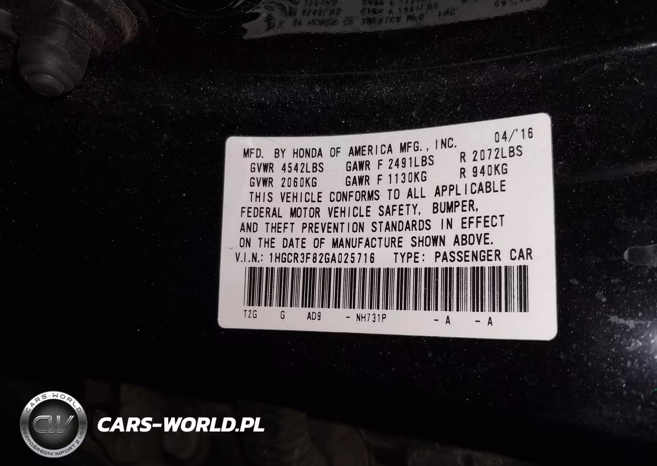 2016 Honda Accord Ex-L V-6 VIN:1HGCR3F82GA025716 - 9