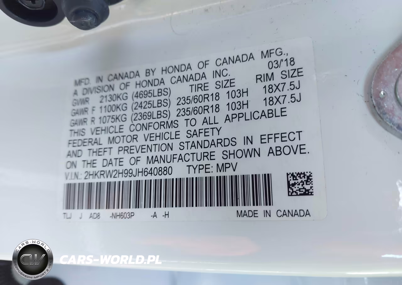 2018 Honda Cr-V Touring VIN:2HKRW2H99JH640880 - 9