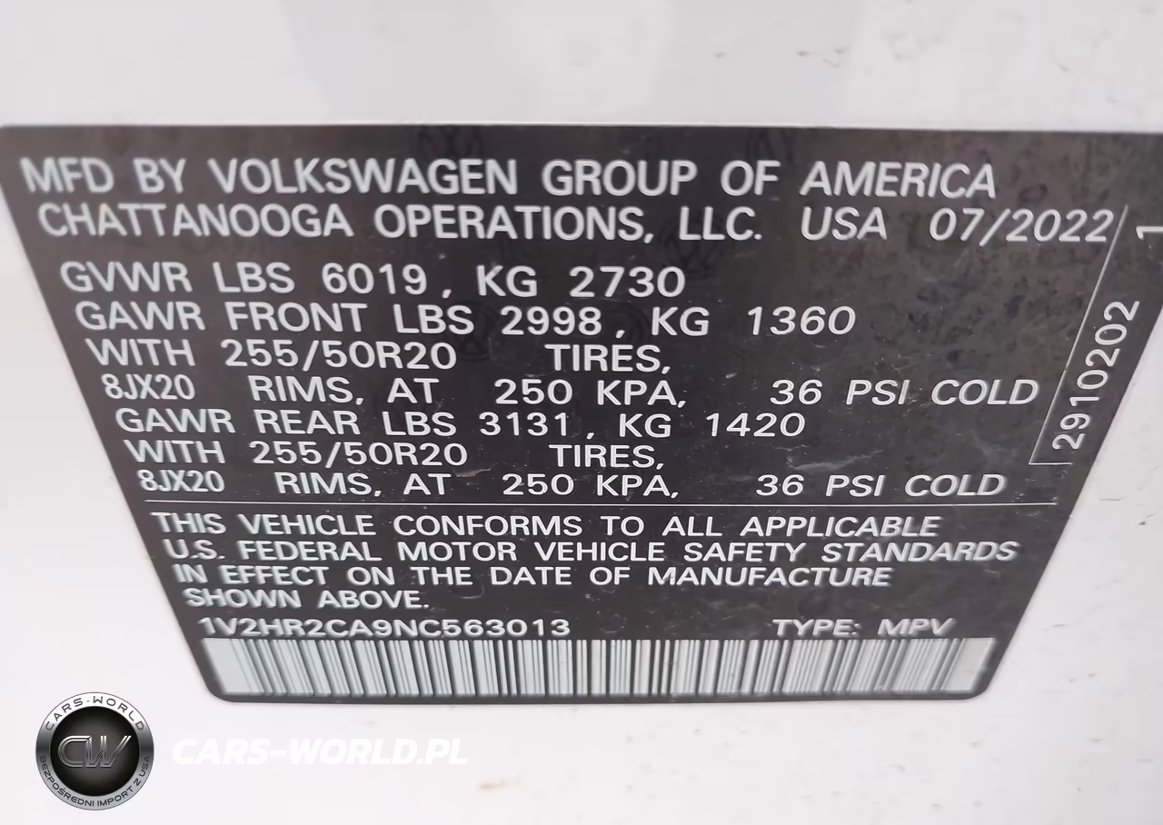 2022 Volkswagen Atlas 3.6L V6 Se W-Technology VIN:1V2HR2CA9NC563013 - 9