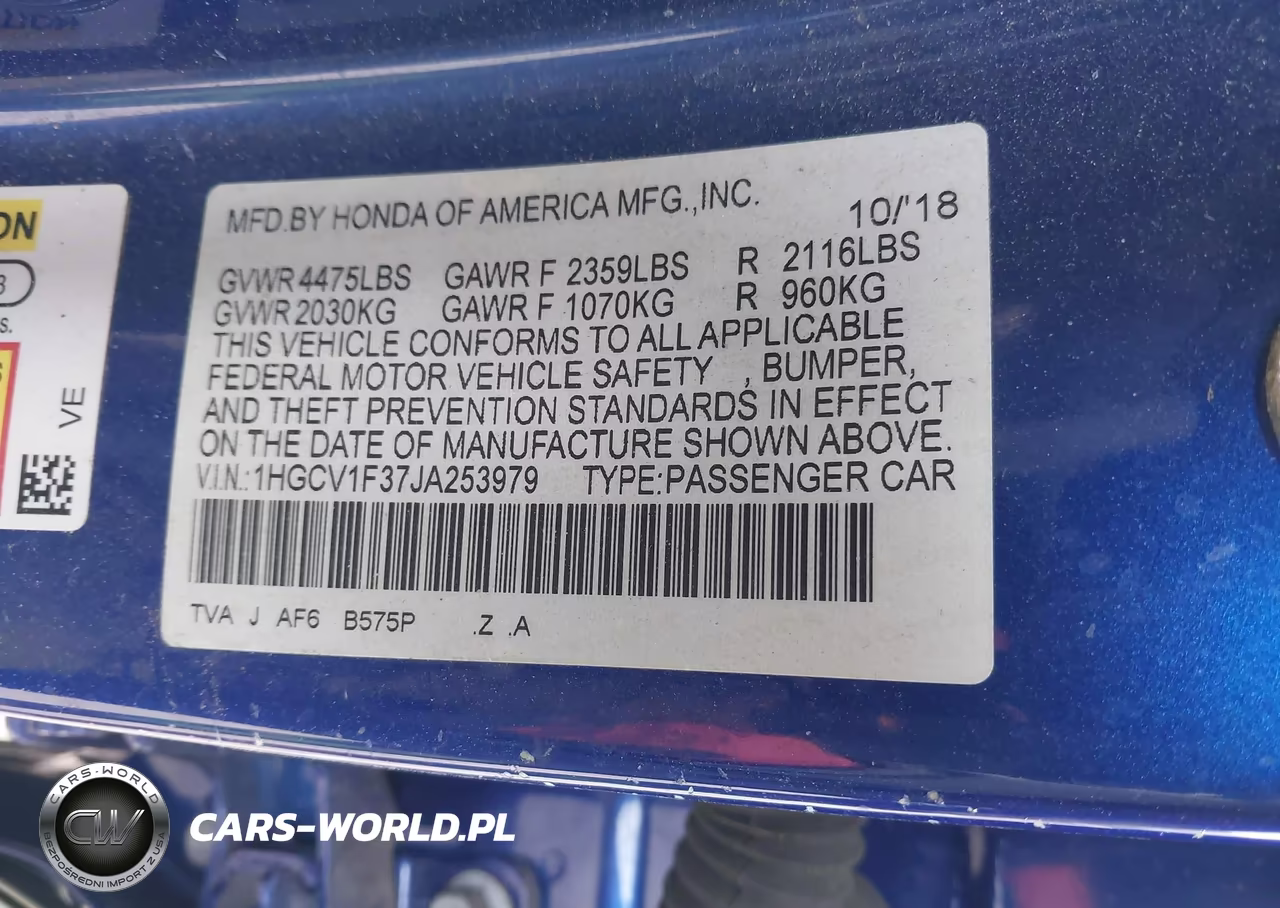 2018 Honda Accord Sport VIN:1HGCV1F37JA253979 - 9