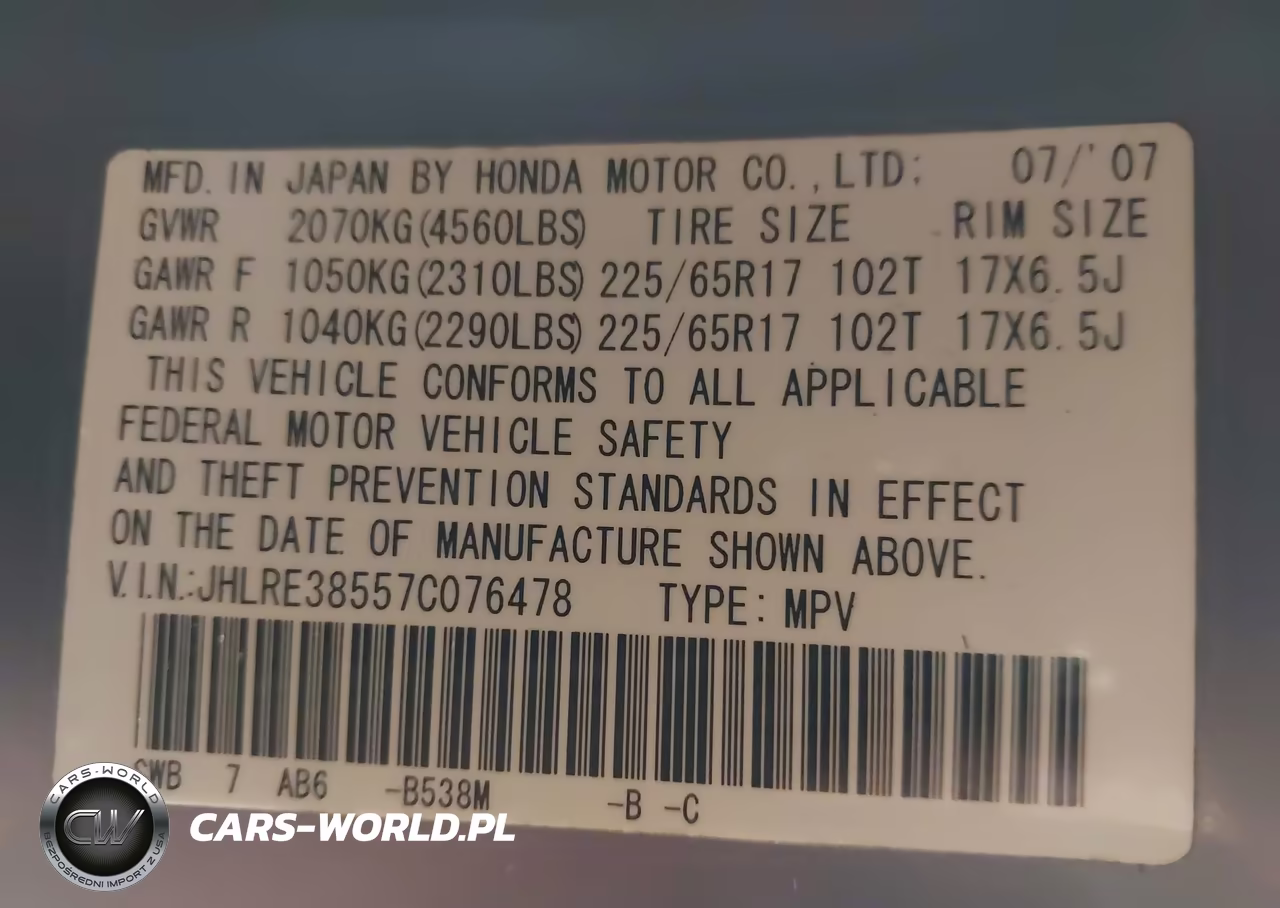 2007 Honda Cr-V Ex VIN:JHLRE38557C076478 - 9