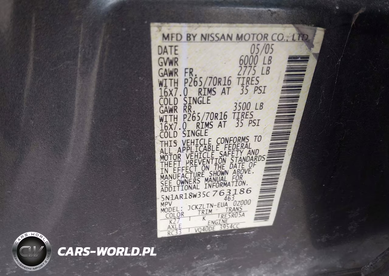 2005 Nissan Pathfinder Se VIN:5N1AR18W35C763186 - 9