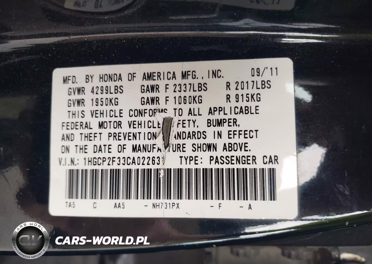 2012 Honda Accord 2.4 Lx VIN:1HGCP2F33CA022631 - 9