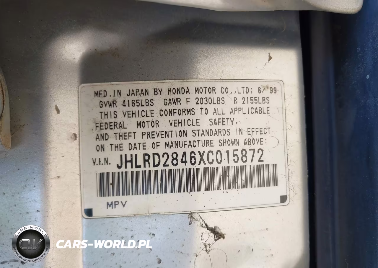 1999 Honda Cr-V Lx VIN:JHLRD2846XC015872 - 9