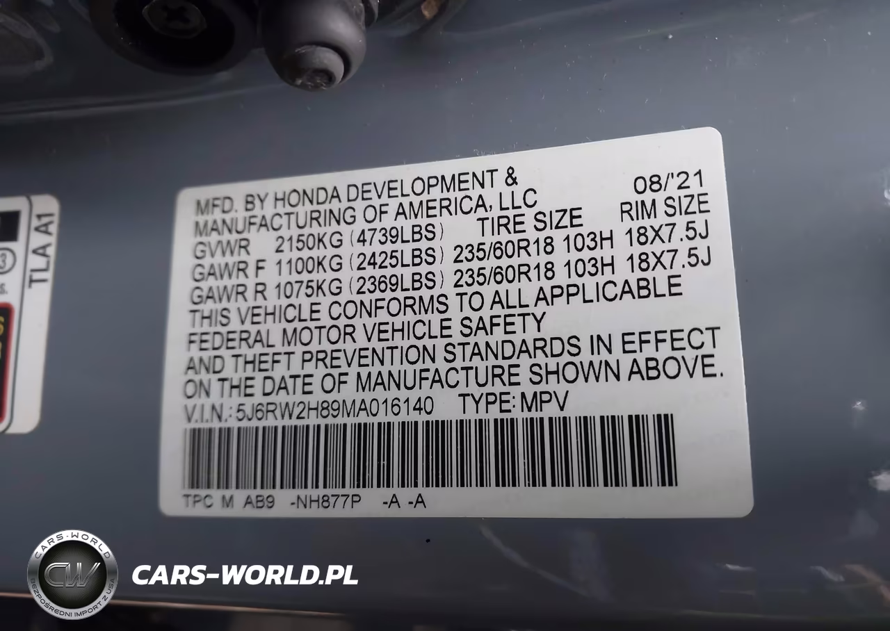 2021 Honda Cr-V Awd Ex-L VIN:5J6RW2H89MA016140 - 9
