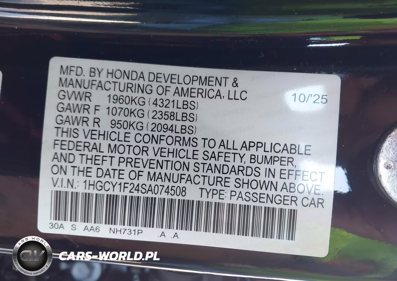 2025 Honda Accord Lx VIN:1HGCY1F24SA074508 - 9