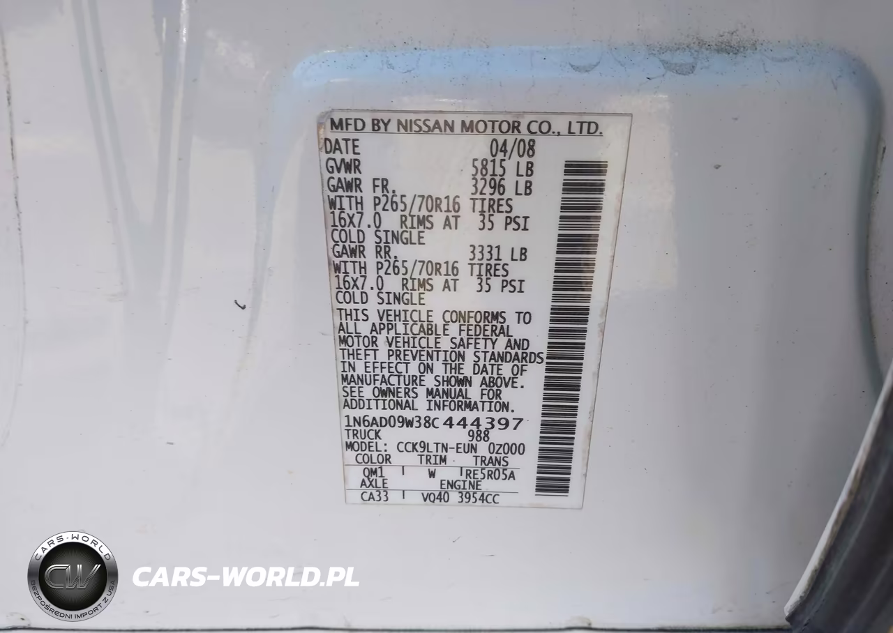 2008 Nissan Frontier Se VIN:1N6AD09W38C444397 - 9