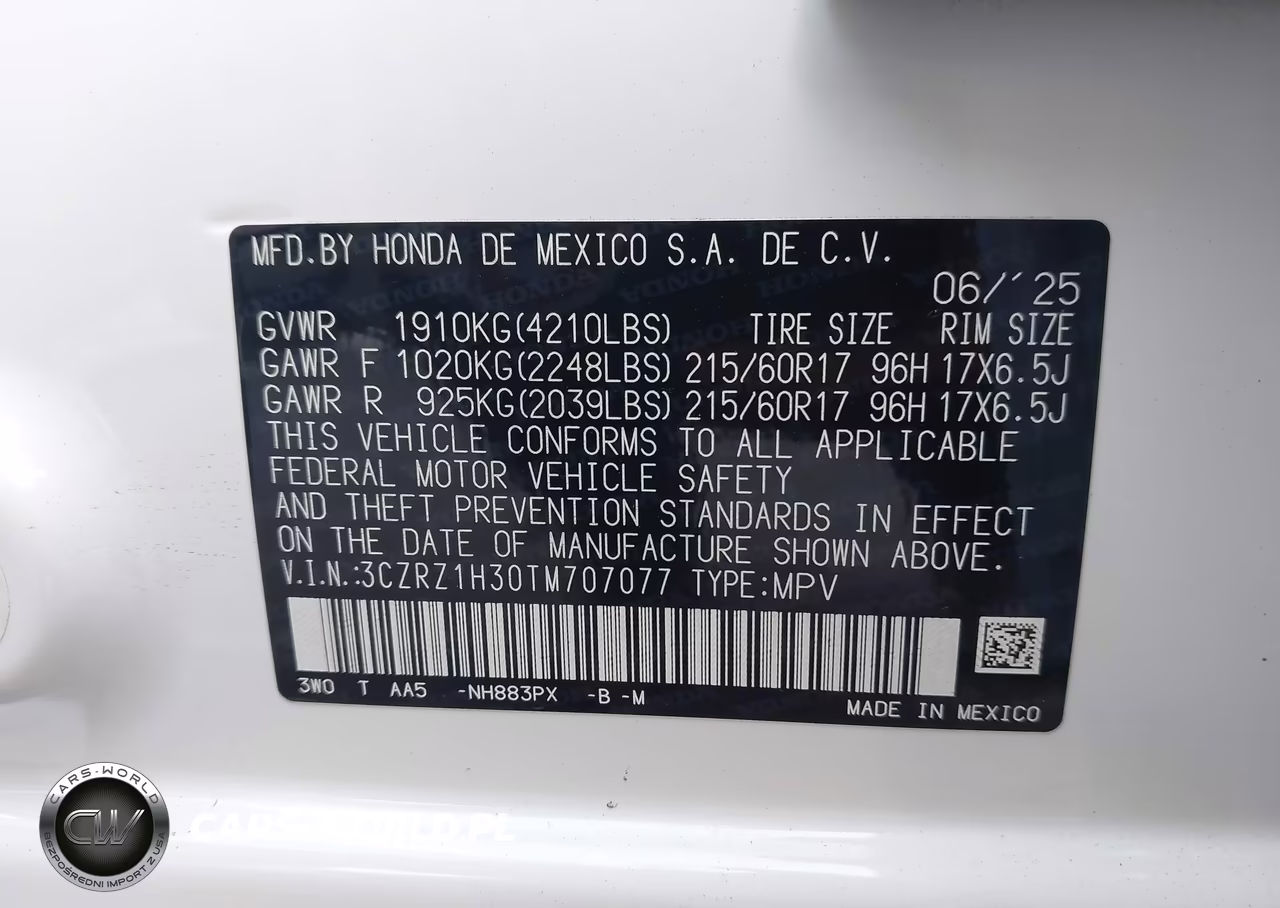 2026 Honda Hr-V 2Wd Lx VIN:3CZRZ1H30TM707077 - 9