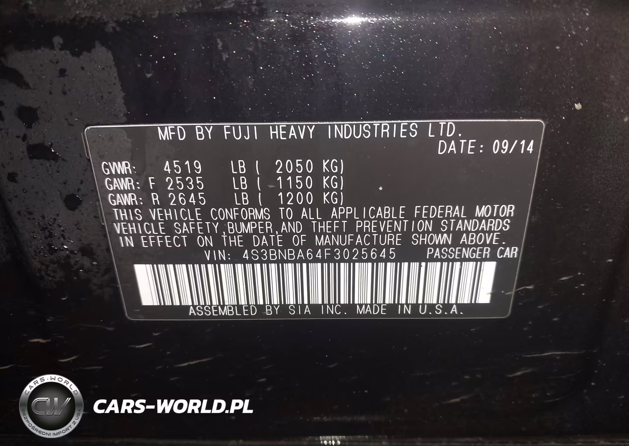 2015 Subaru Legacy 2.5I VIN:4S3BNBA64F3025645 - 9