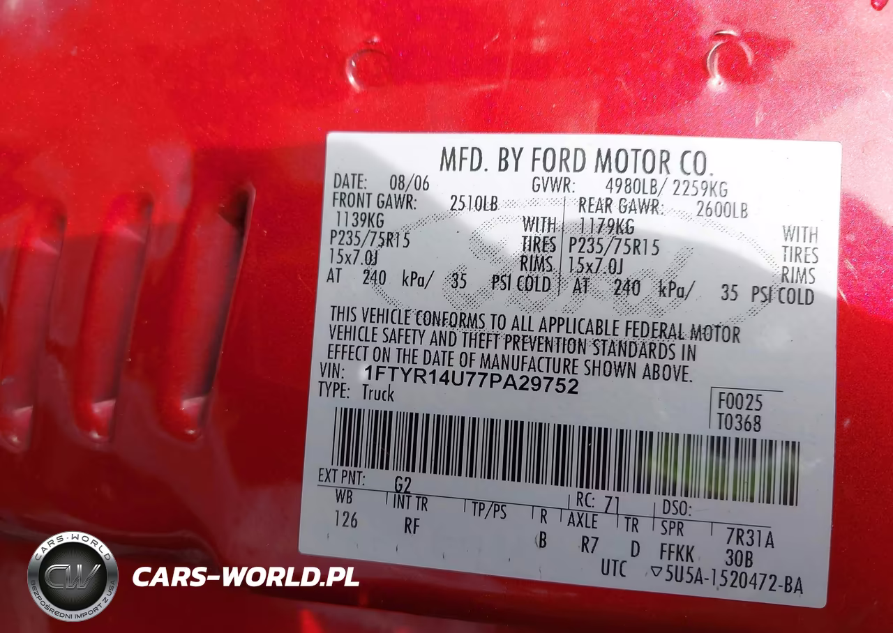 2007 Ford Ranger Sport-Stx-Xl-Xlt VIN:1FTYR14U77PA29752 - 9